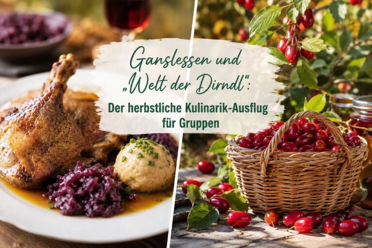 Gansl Essen und Welt der Dirndl Kombi für Gruppen